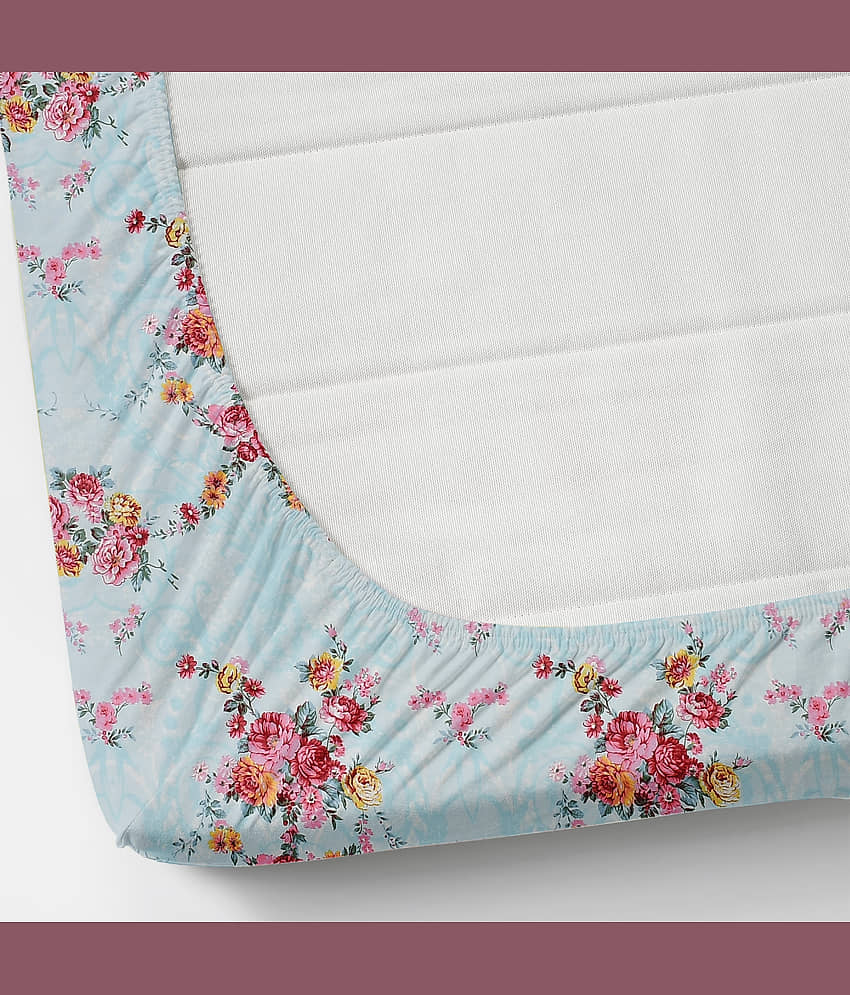 Apala Microfibre Floral Fitted Fitted bedsheet with 2 Pillow Covers ( King Size ) - Sky Blue view 2