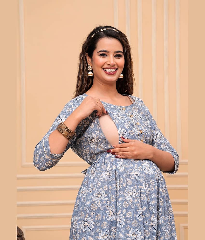 Nevisha Style Silver Cotton Maternity Kurta Single view 2