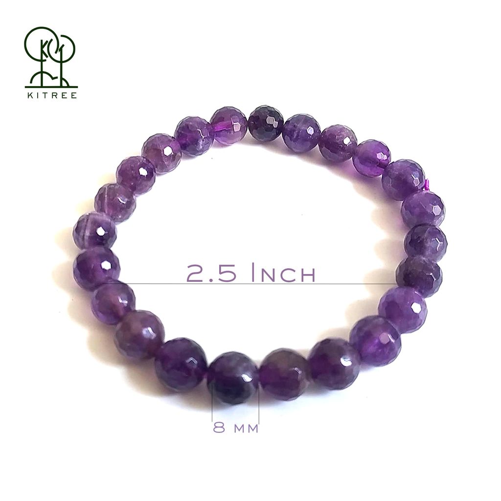 KITREE NATURAL AMETHYST CRYSTAL BRACELET 8MM ROUND SHAPE FOR UNISEX (COLOR PURPLE) view 2