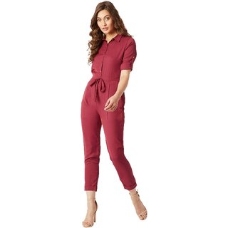 Miss Chase Women's Maroon Cherish Your Love Tie-Up Jumpsuit view 2