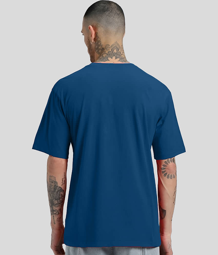 AOOSH Men Cotton Blend Oversized Fit Printed T-Shirt ( Teal Blue ) view 2