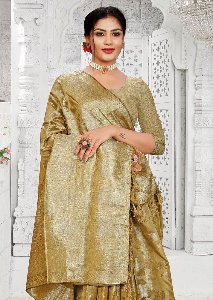 Woven Art Silk Saree in Dusty Green view 2