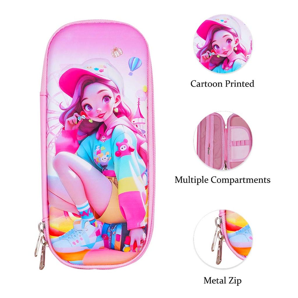 Pink Pencil Pouch | Stationery Items | Girl Theme Pouch | Pencil Pouch | Cartoon Pencil Pouch | Pencil Case | Personalised Pencil Case | Pencil Bag | Cute Pencil Cases view 2