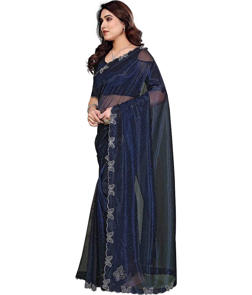 ANAND SAREES Net Solid Regular Saree With Unstitched Blouse Piece ( Yellow ) view 2