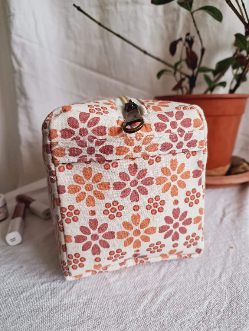 Cotton Hand Printed travel pouch Pastel flowers view 2