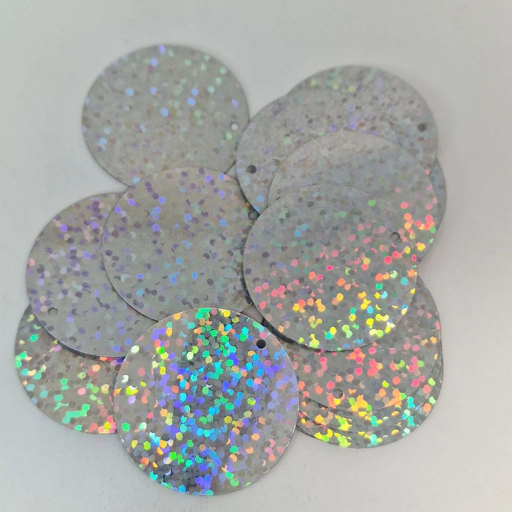 Round Sequin Silver Hologram Glitter Sparkle Metallic Couture Paillettes - Set of 10 view 2