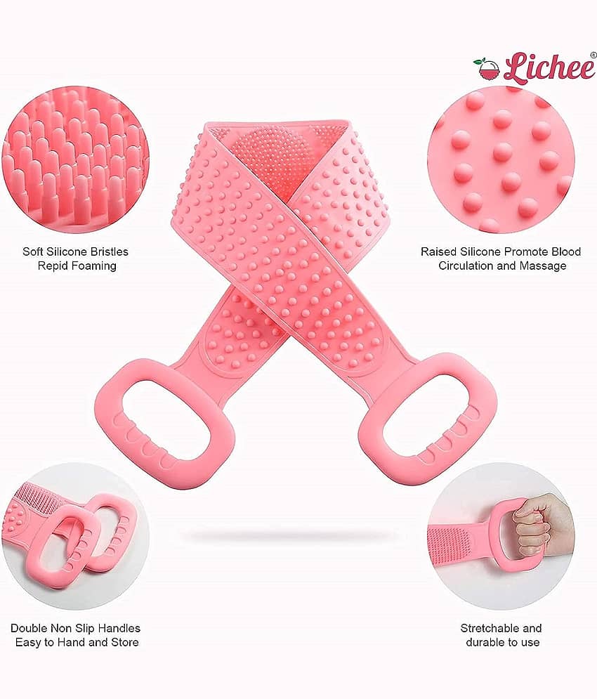 Silicone Back Scrubber for Shower Long Handle Back Washer & Body Brush for Men & Women – Exfoliating, Soft & Durable Shower Scrubber for Smooth Skin (Pink) view 2