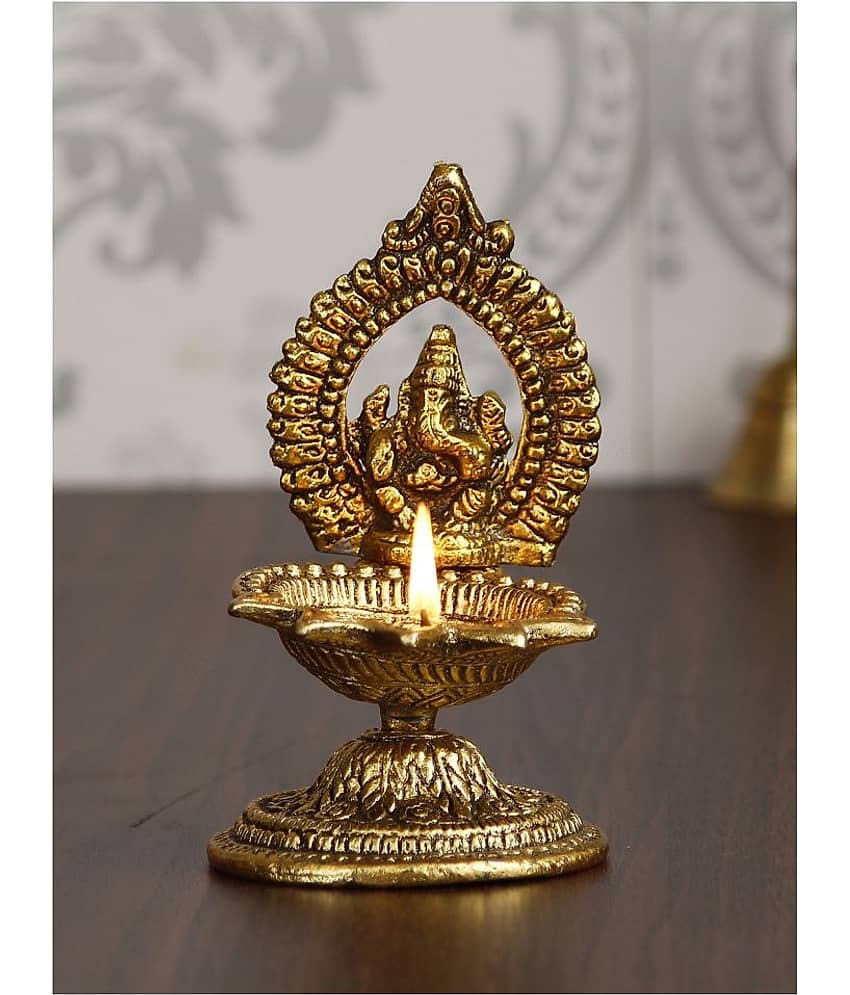 eCraftIndia Gold-Toned Lord Ganesha With Diya Handcrafted Showpiece view 2