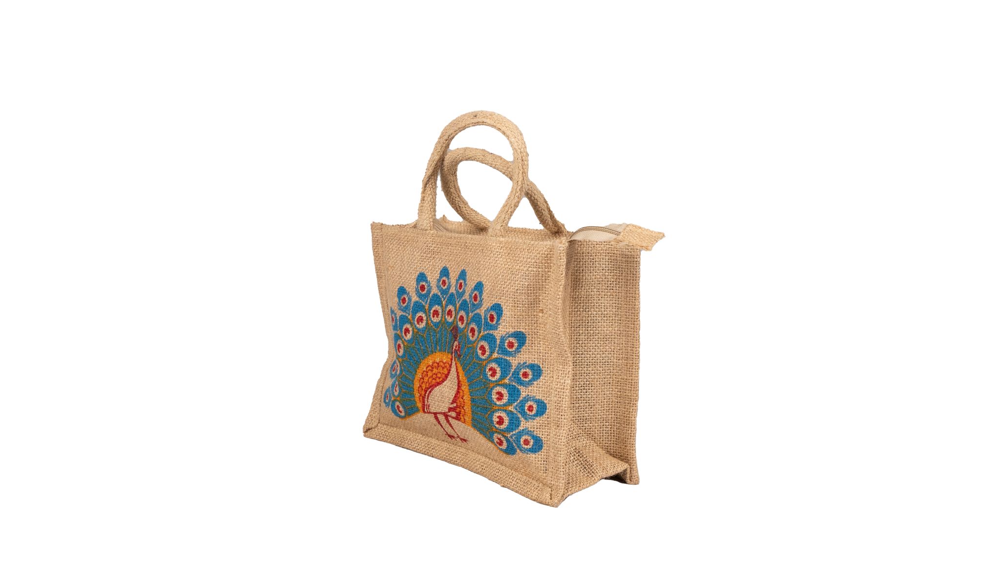 Peacock Printed Jute Bag view 2