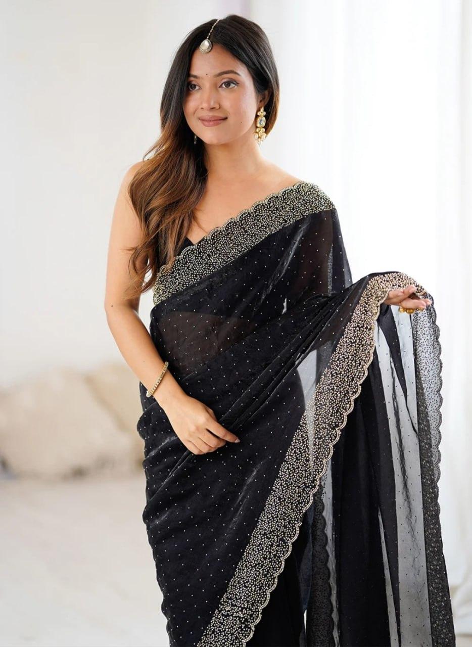 Space Soft Silk Saree with Siroski Diamond and Val Work view 2