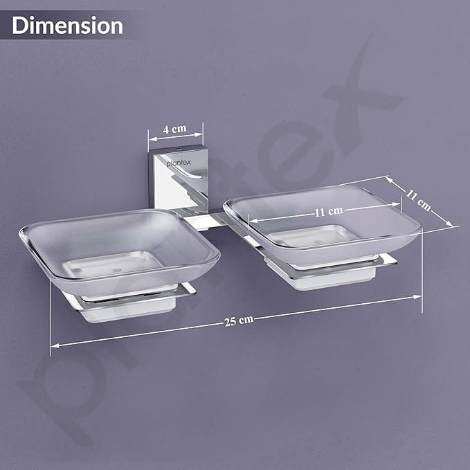 Plantex 304 Grade Stainless Steel and Frosted Glass Double Soap Dish view 2