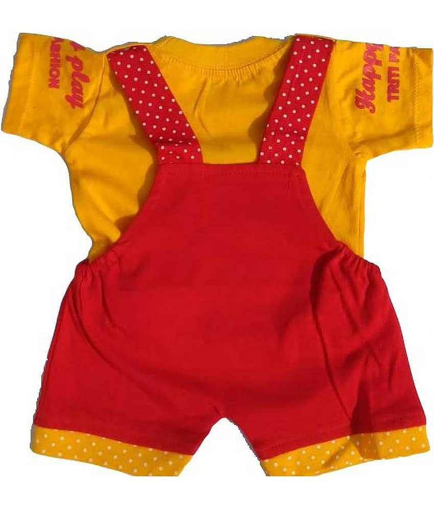 TRITI Unisex for Baby Cotton Blend Dungaree Sets ( Red & Yellow ) view 2
