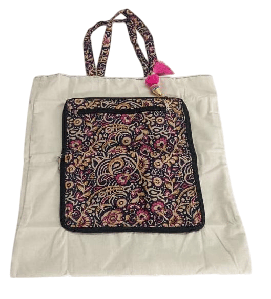 Black and Maroon Hand Embroidered Cotton Sling Bag with Tassel view 2