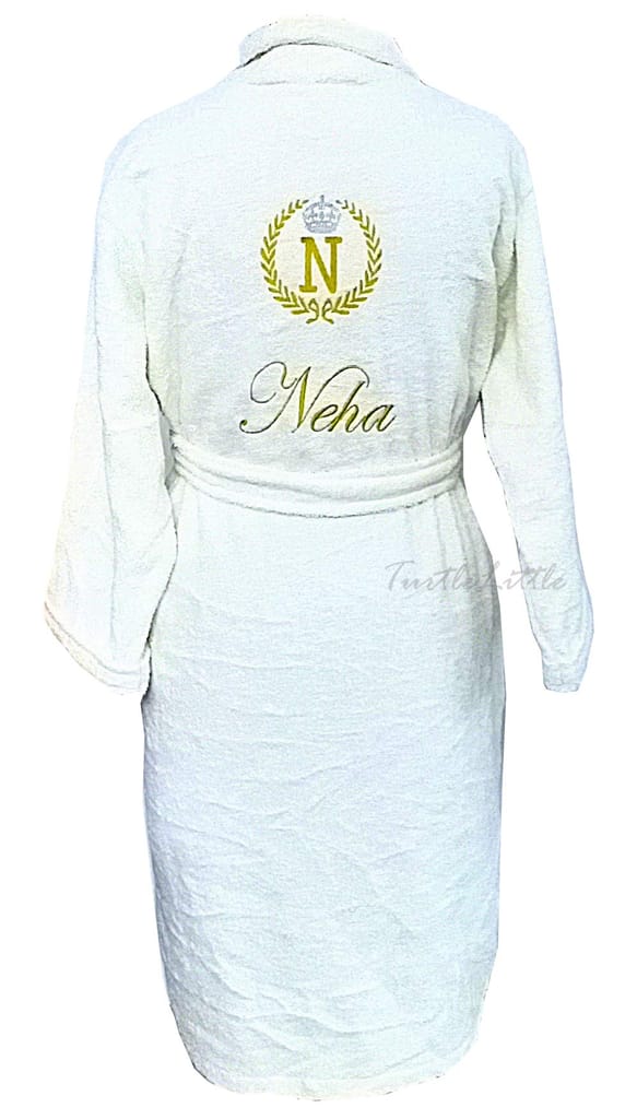 TurtleLittle, Cotton, Personalised Bathrobe for Adults, Men/Women with Name and Initials, 350 GSM (Set of 1, Ivory White) view 2