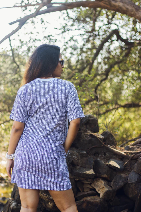 Block Printed T-shirt Dress - Geometric Print view 2