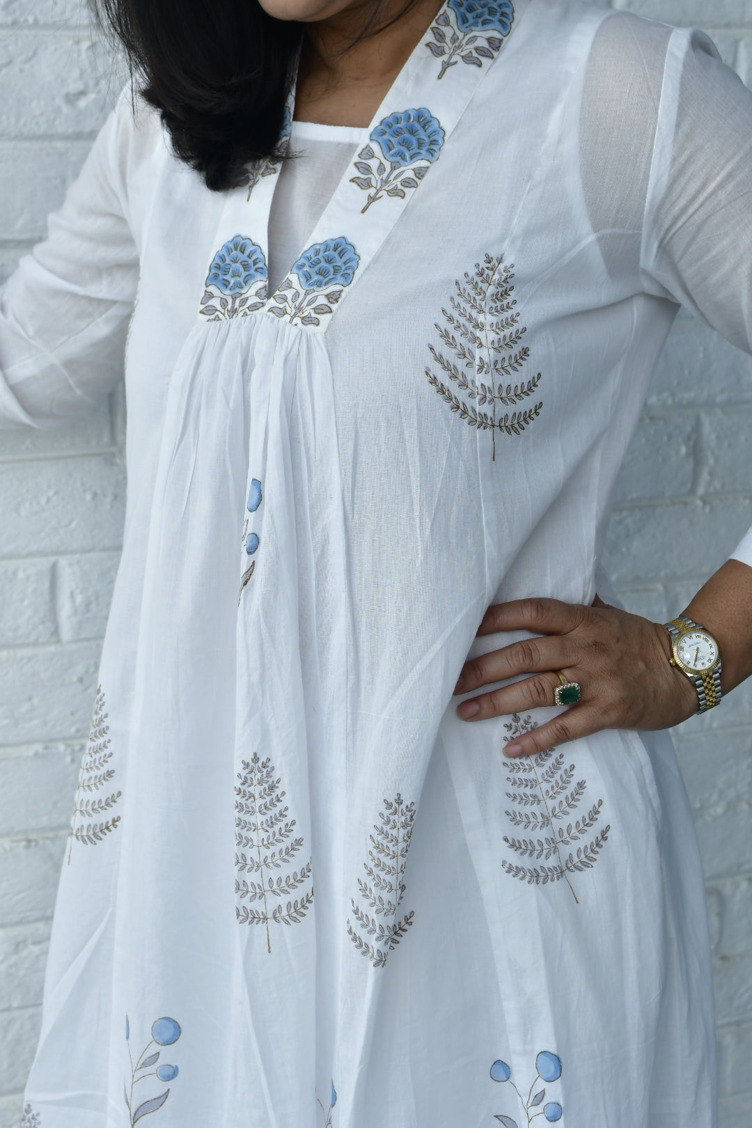 Blue and White Handblock Kurta Dress view 2