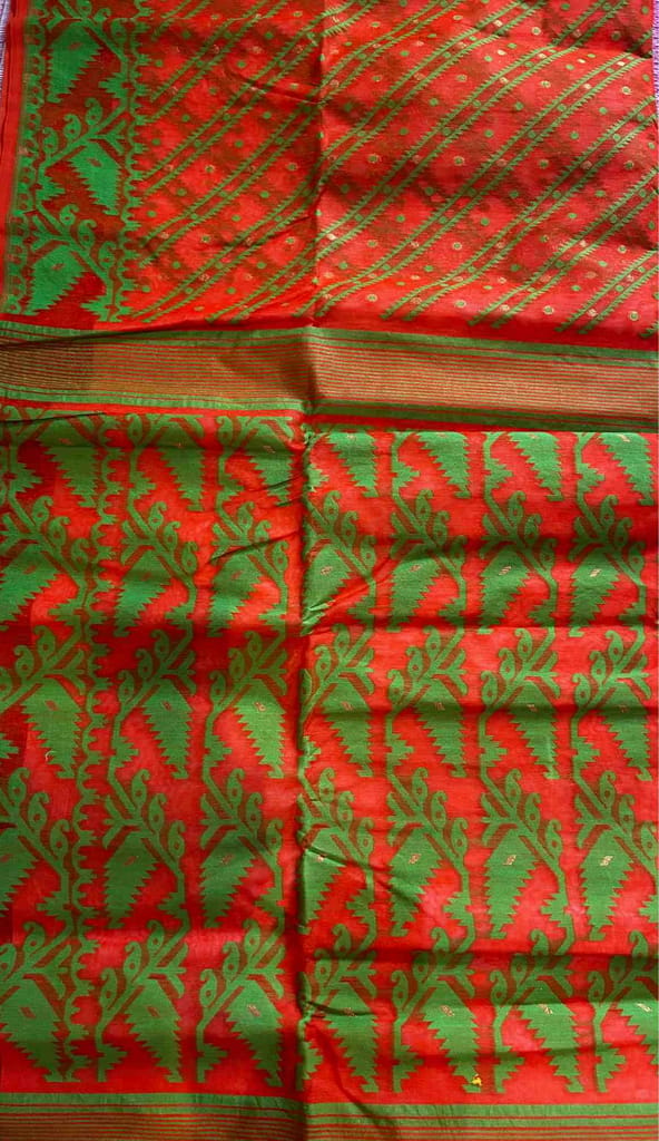 Cotton Jamdani Saree in Orange view 2