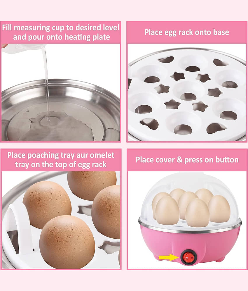 Electric Egg Boiler, Pink and White, Automatic Shut-Off, 7 Egg Capacity, Plastic and Steel Construction, 10-Minute Cooking Time view 2