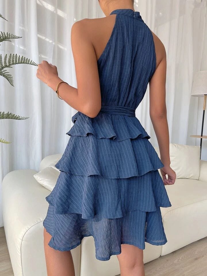 Elchic Halter Neck Layered Hem Belted Mini Dress view 2