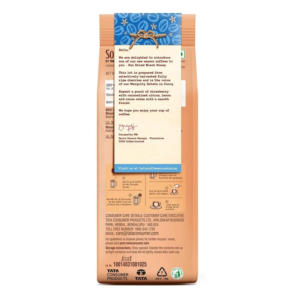 Tata Sonnets Margolly Sun Dried Black Honey Medium Roast French Press, 250g view 2