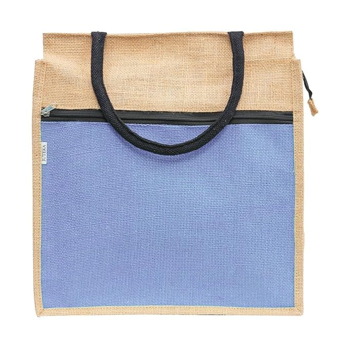 Jute Tote Bag with Zippered Front Pocket