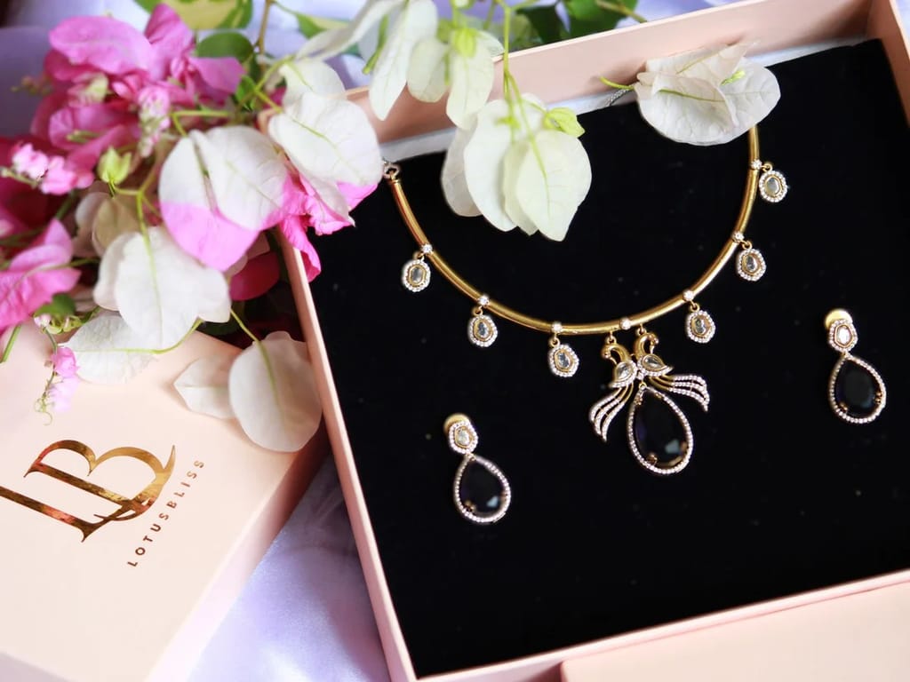Stunning Purple Cubic Zirconia Bridal Necklace Set with Gold Plating view 2