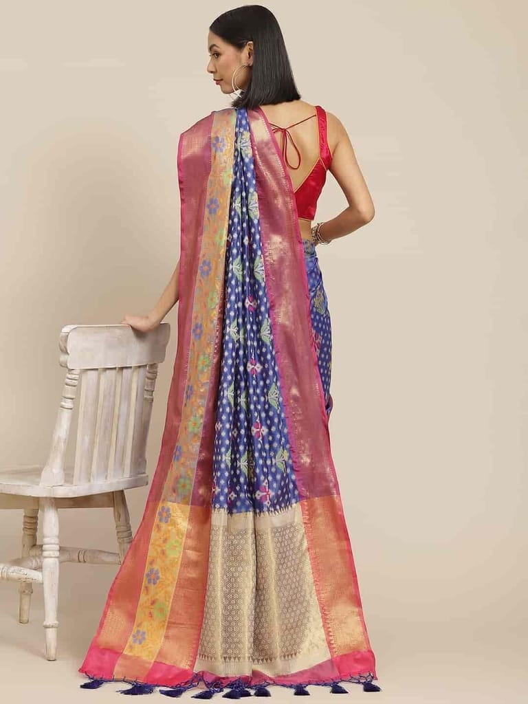 Women's Ikkat Designer Silk Saree With Unstiched Blouse Piece view 2