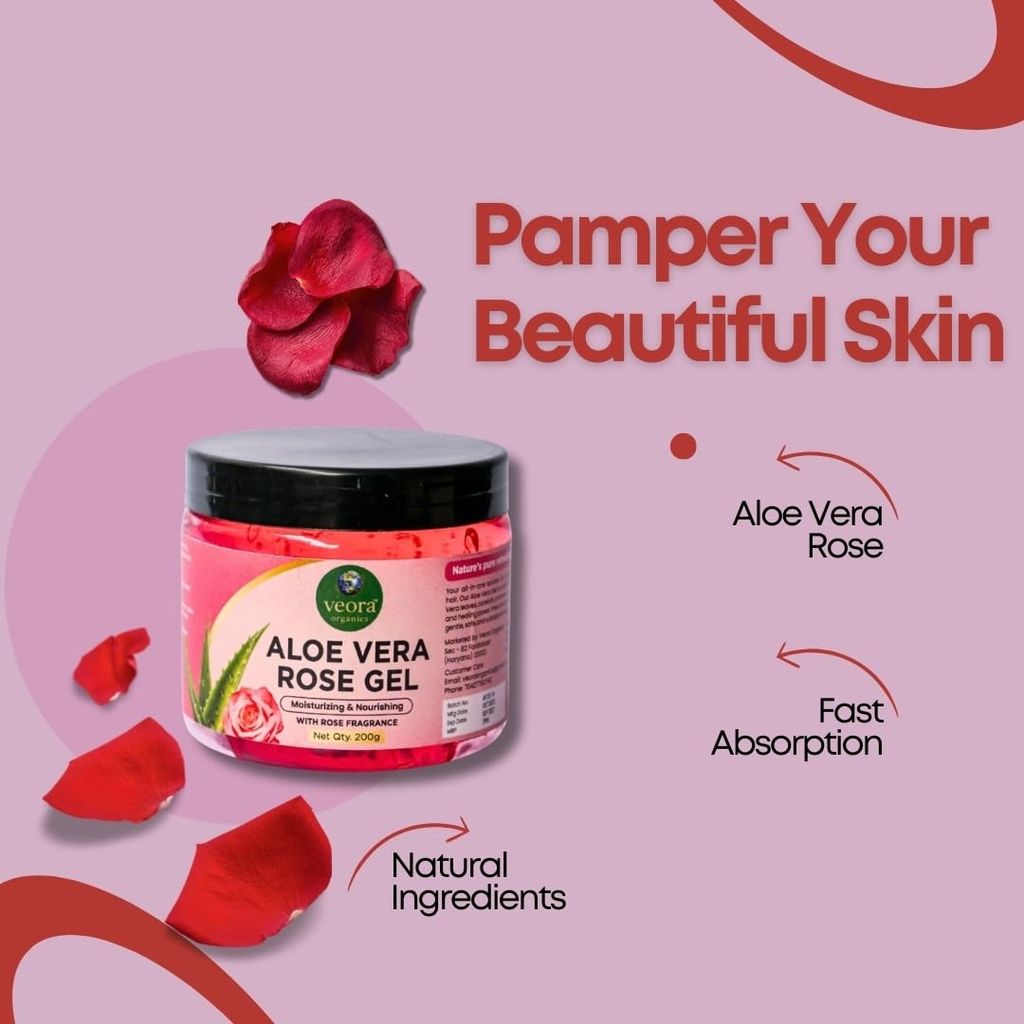 Veora Organics Aloe Vera Rose Gel & Neem Multani Mitti Face Pack Combo | Hydrating Aloe Vera Gel with Purifying Neem Face Mask | Acne Care, Deep Cleansing, Oil Control & Skin Nourishing | Natural Skincare | 200g + 120g view 2