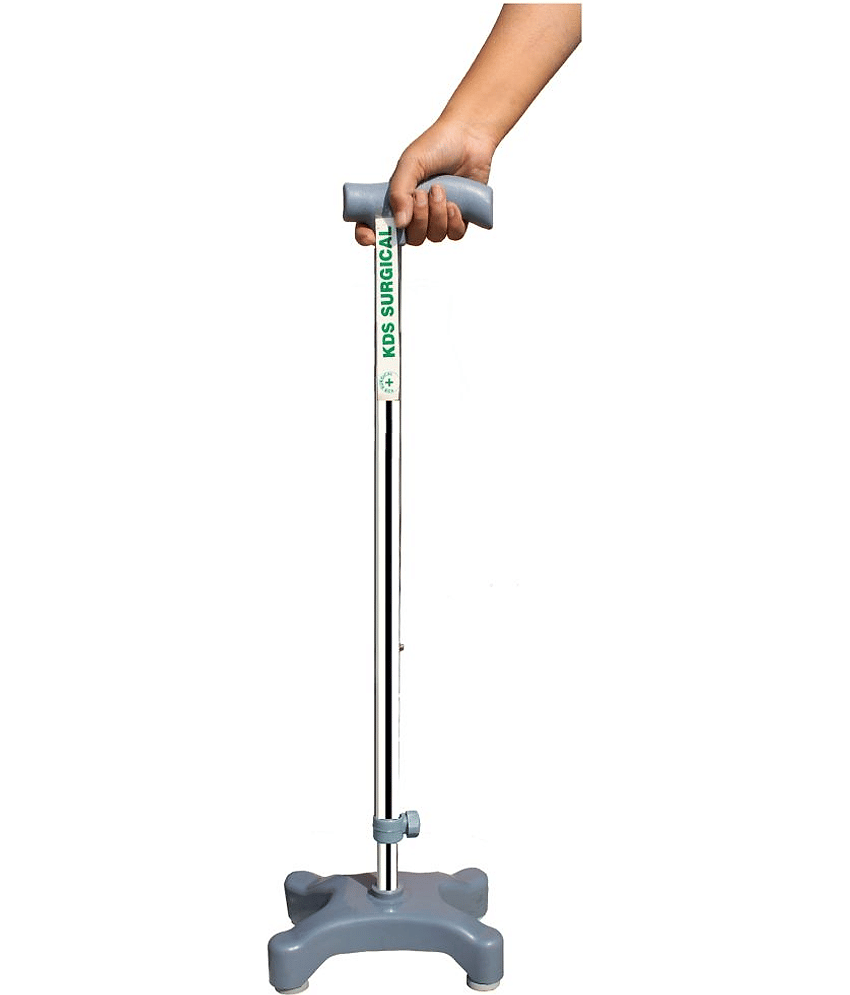 KDS SURGICAL Quadripod 4 Leg Chroome Plastic Base Steel Walking Sticks view 2