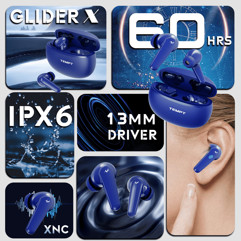 Glider X Earbuds - Black Blue view 2