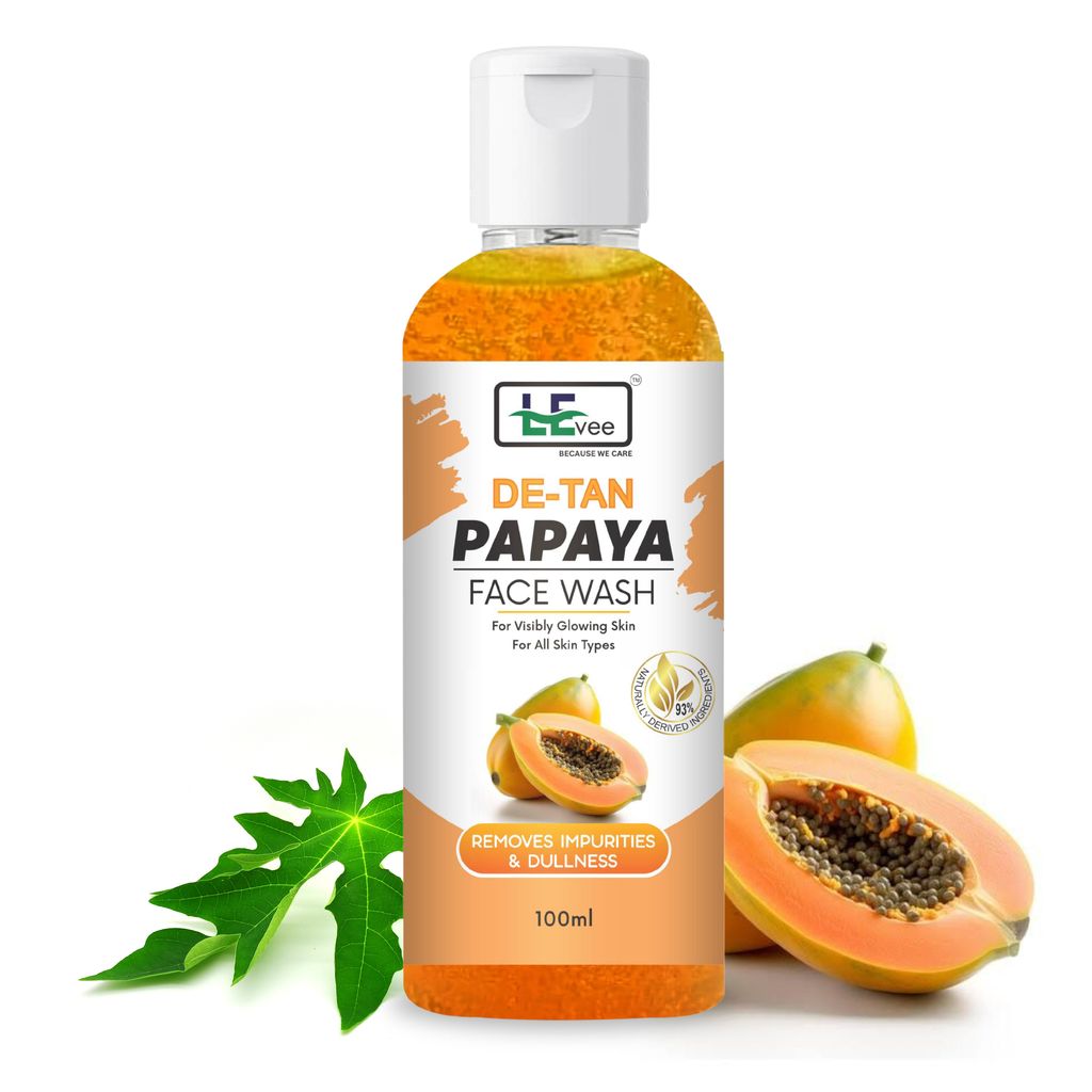 LEvee De-Tan Papaya Face Wash for Men & Women | Skin Brightening & Tan Removal Gel | Infused with Papaya Extract, Aloe Vera & Vitamin E | Sulphate & Paraben Free | All Skin Types - 100ml