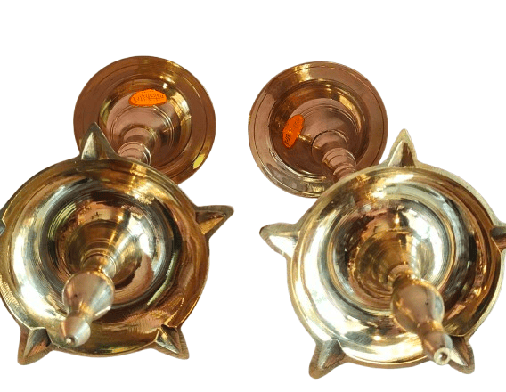 A pair of brass oil lamps with a traditional design view 2