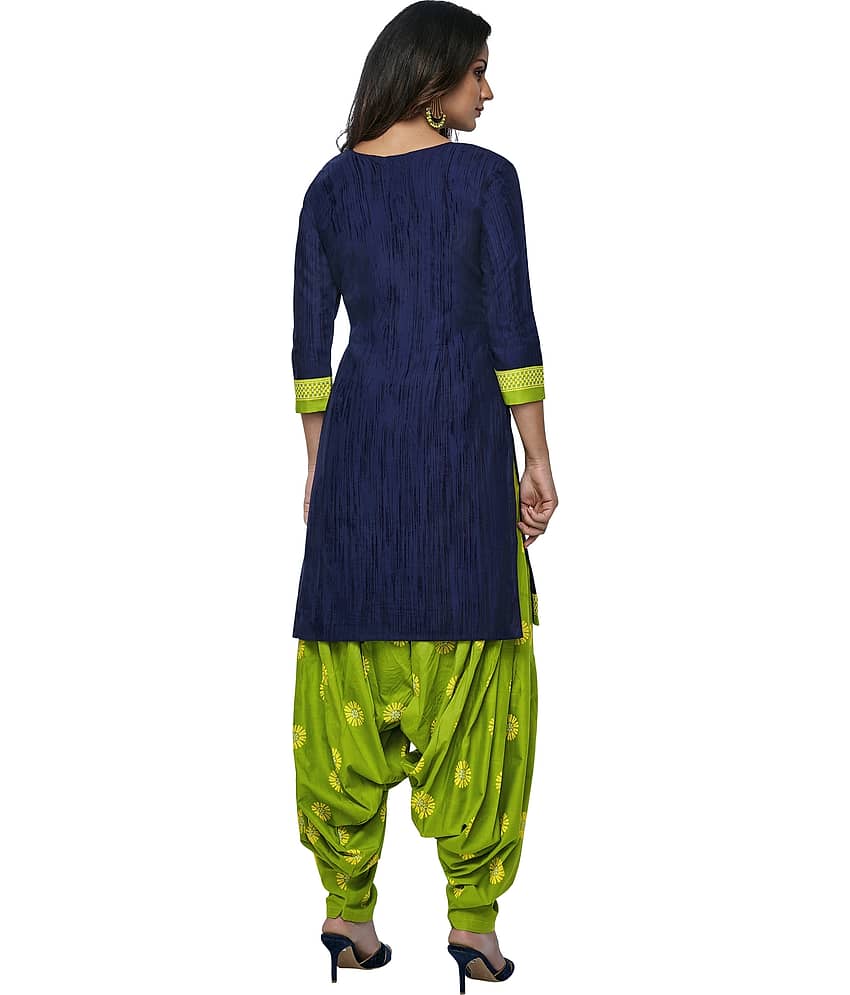 Reya Blue Crepe Unstitched Dress Material - view 2