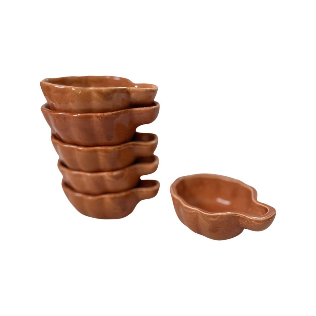 Ceramic Dining Brown Leaf Shaped Dip Bowls Set of 6 || Ketchup Bowls || Sauce Bowls || Chutney Bowls view 2