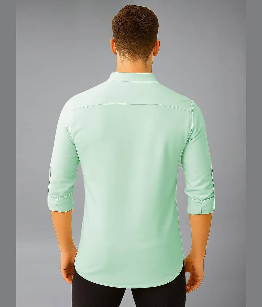 Vida Loca Cotton Blend Plain Shirt Style Kurta For Men ( Turquoise ) view 2