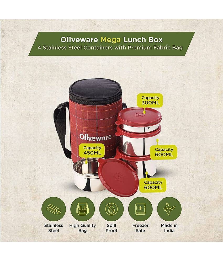 Oliveware Mega Stainless Steel Lunch Box 4 Container (Pack of 1) view 2