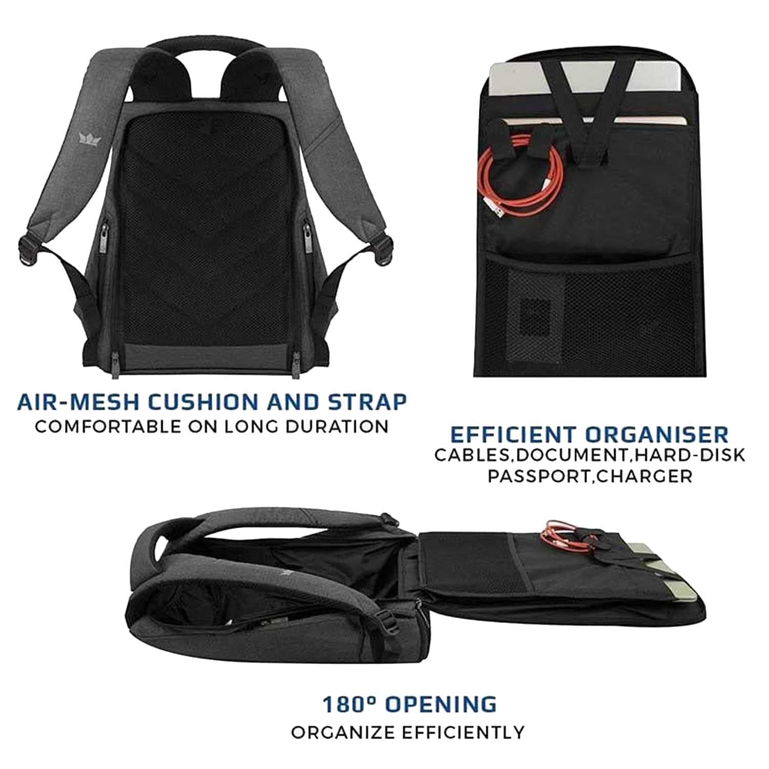 GODS Zarc Anti Theft 15.6 inch Polyester Laptop Tech Backpack(22 Ltrs, Melange) view 2