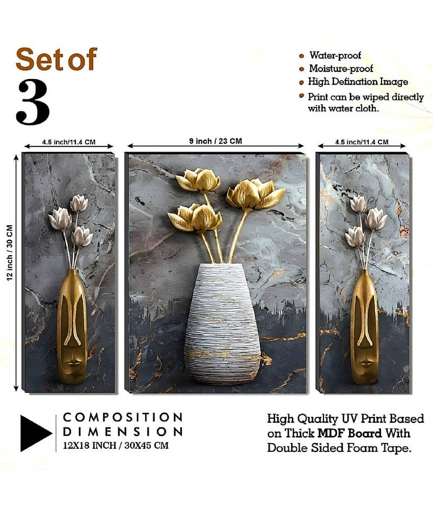 SNDArt Set Of 3 Flower Pots Wall Paintings For Home Decor Gift Items 12 x 18 inch view 2