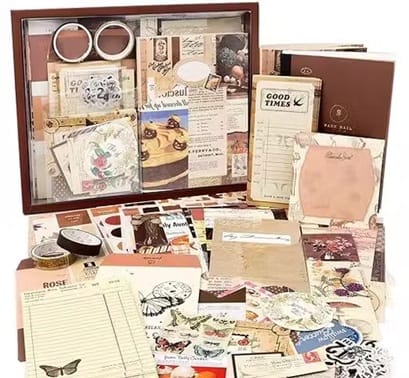 346 Pcs Vintage Journal Scrapbook Kit – Aesthetic Stickers, DIY Craft Paper Pack for Journaling, Planners & Scrapbooking (Cocoa Brownie Beige) view 2