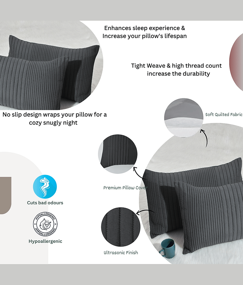 Apala - Pack of 2 Microfiber Solid Quilted Standard Size Pillow Cover ( 68.58 cm(27) x 43.18 cm(17) ) - Grey view 2