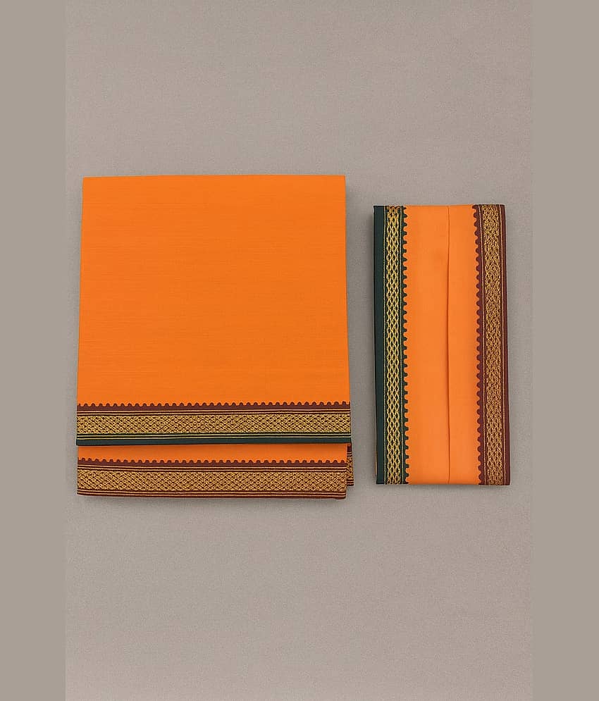 Shyam Handloom Cotton Men's Dhoti Orange ( Pack of 1 )