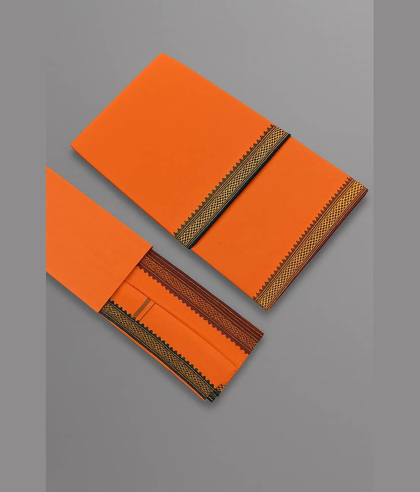 Shyam Handloom Cotton Men's Dhoti Orange ( Pack of 1 ) view 2