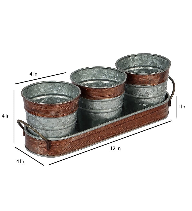 Brown & Silver Metal Table Planters with Tray Set of 4 view 2