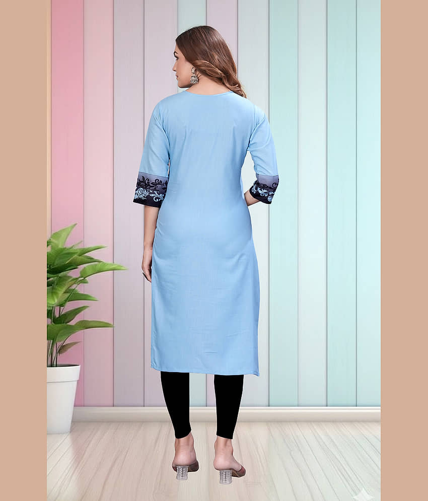 Hetsa Women Rayon Printed A-line Kurti ( Aqua Blue ) view 2