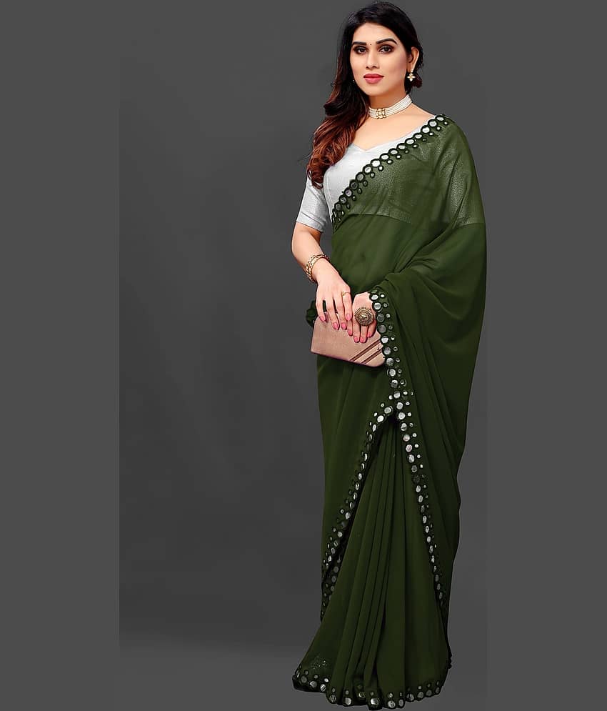 RIDDHI SHIVAY FAB Georgette Embroidered Saree With Unstitched Blouse Piece ( Green ) view 2
