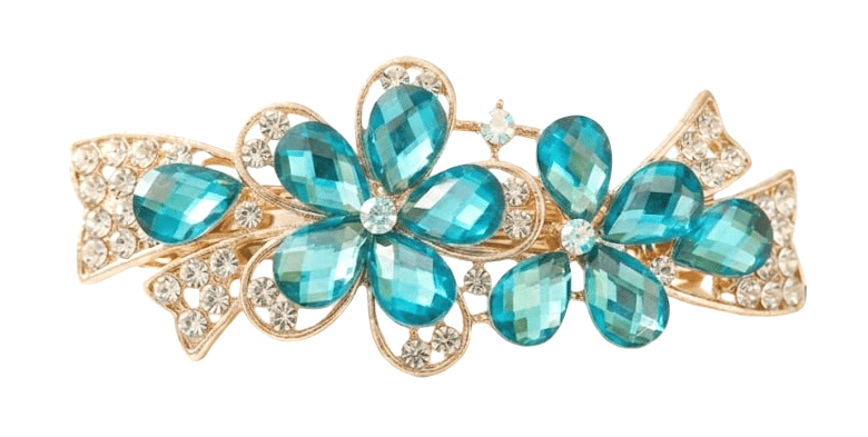 Blue Crystal Floral Hair Barrette / Decorative Fashion Clip view 2