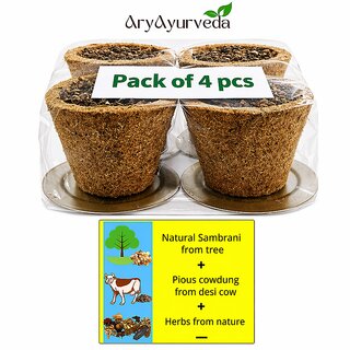 AryAyurveda Sambrani Dhoop Cups (Pack of 4) Natural Resin, Cow Dung Herbal Blend, Long Lasting for Puja, Meditation