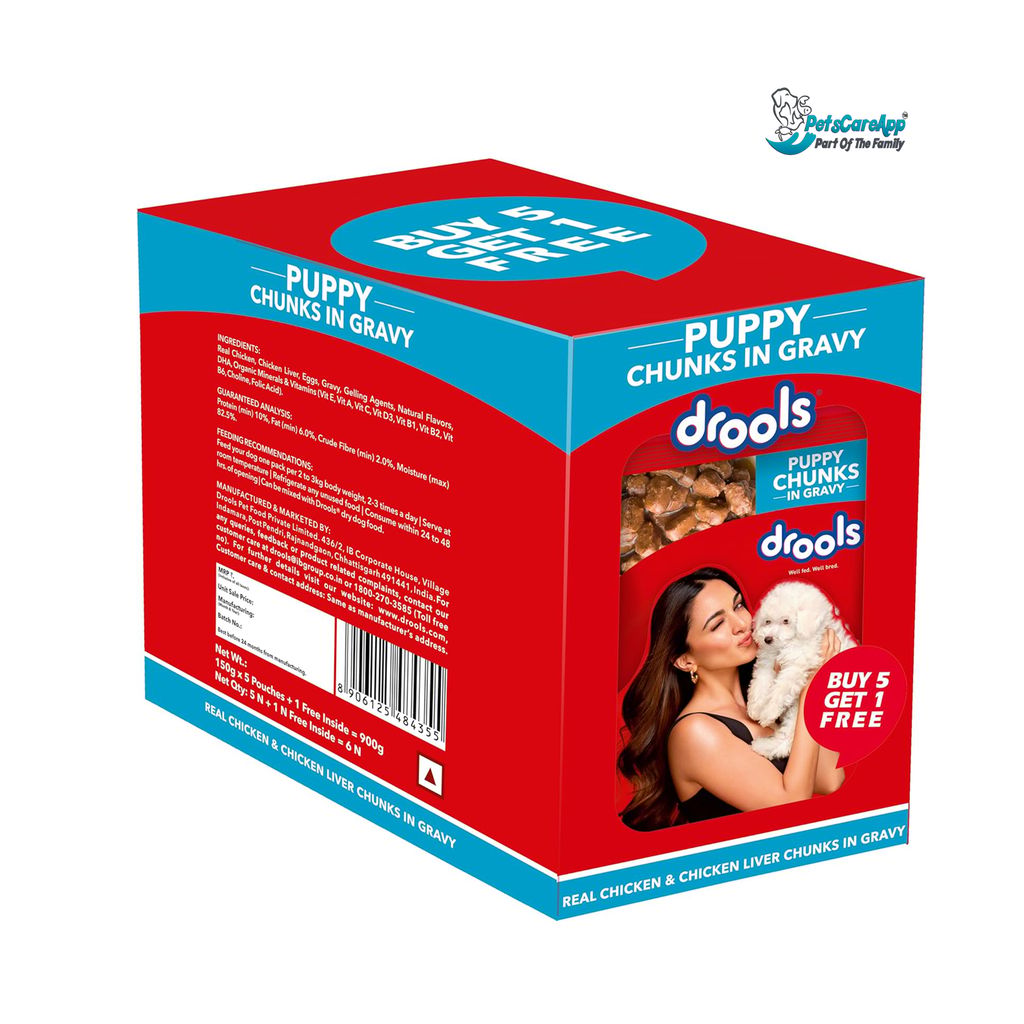 Drools Puppy Wet Dog Food Real Chicken and Chicken Liver Chunks Gravy 0.9 Kg (6 X 150g)