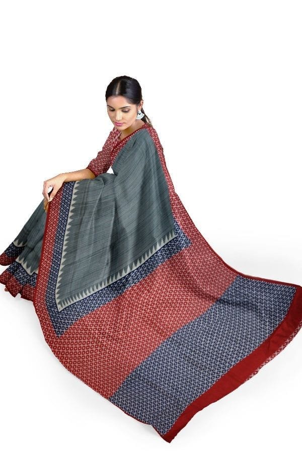 Grey Blended Silk Printed Manipur Saree view 2