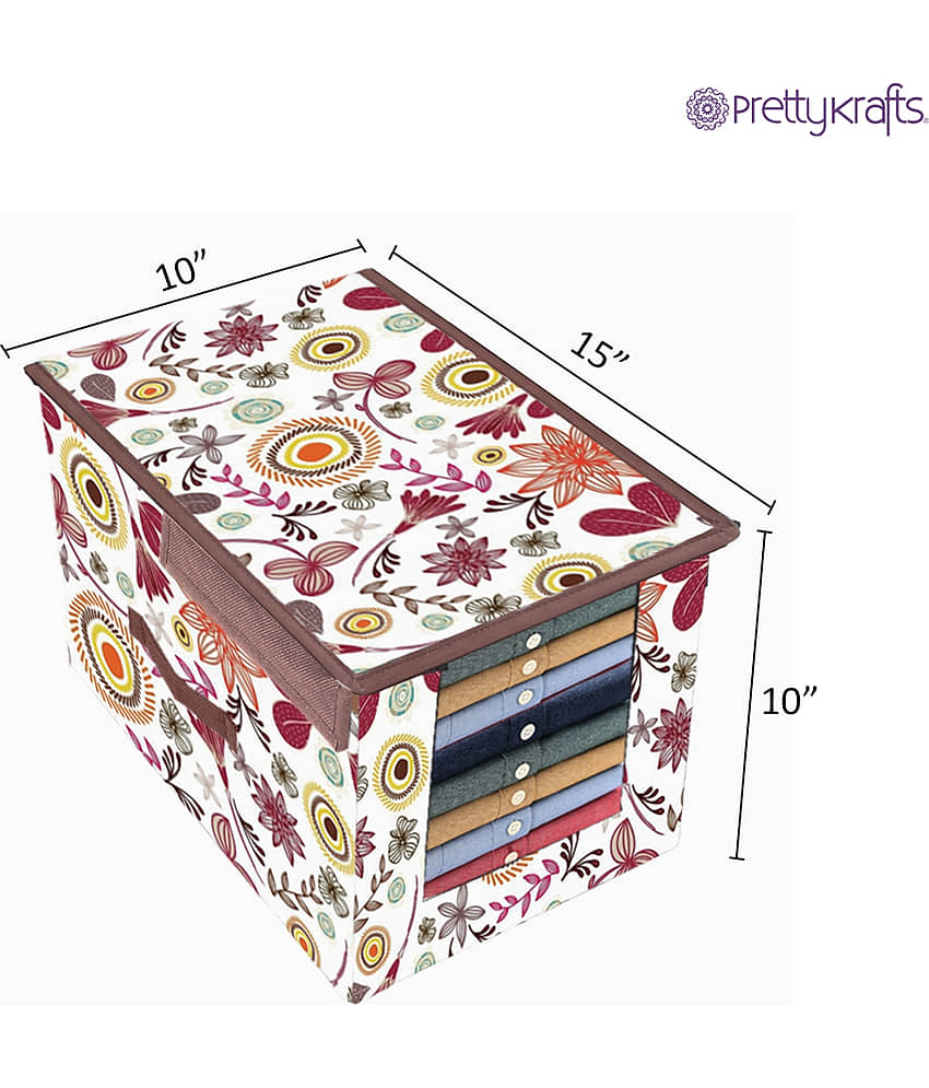 PrettyKrafts Premium Shirt Stacker Closet Storage Organizer Box with Clear Window, Attached Lid and Handle, (Single), Multi Flower view 2